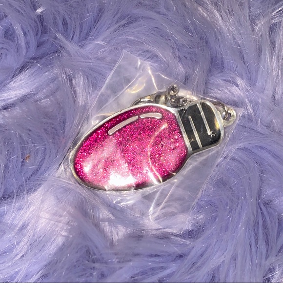 Hot Pink Glitter Christmas Light Keychain - Picture 2 of 4